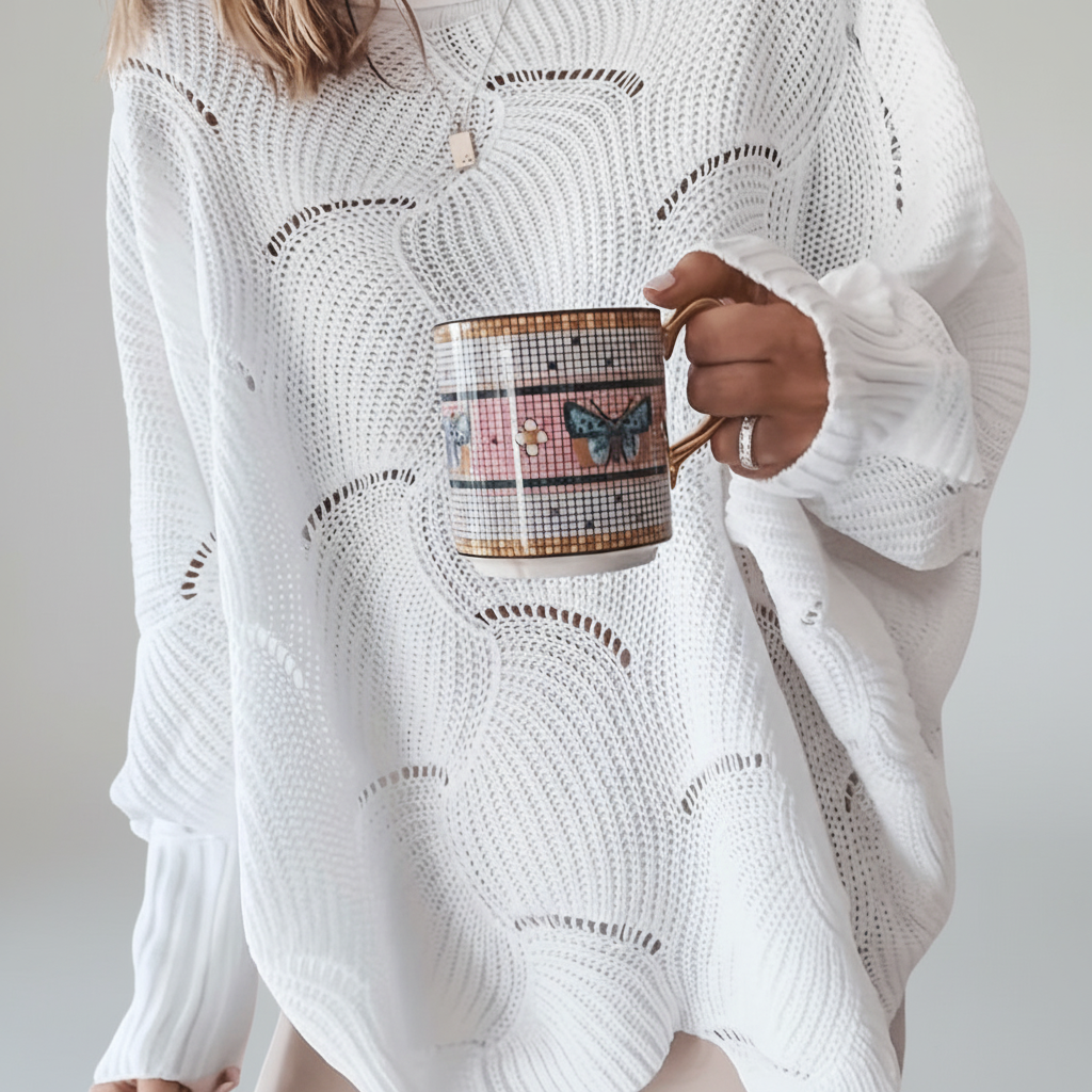 Alessandra | Maglione Donna Asimmetrico a Coste con Occhielli - Comfort Moderno