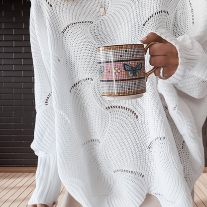 Alessandra | Maglione Donna Asimmetrico a Coste con Occhielli - Comfort Moderno