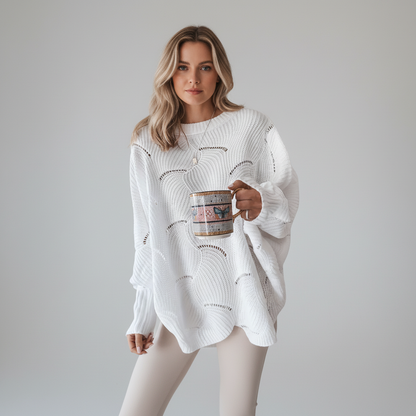 Alessandra | Maglione Donna Asimmetrico a Coste con Occhielli - Comfort Moderno