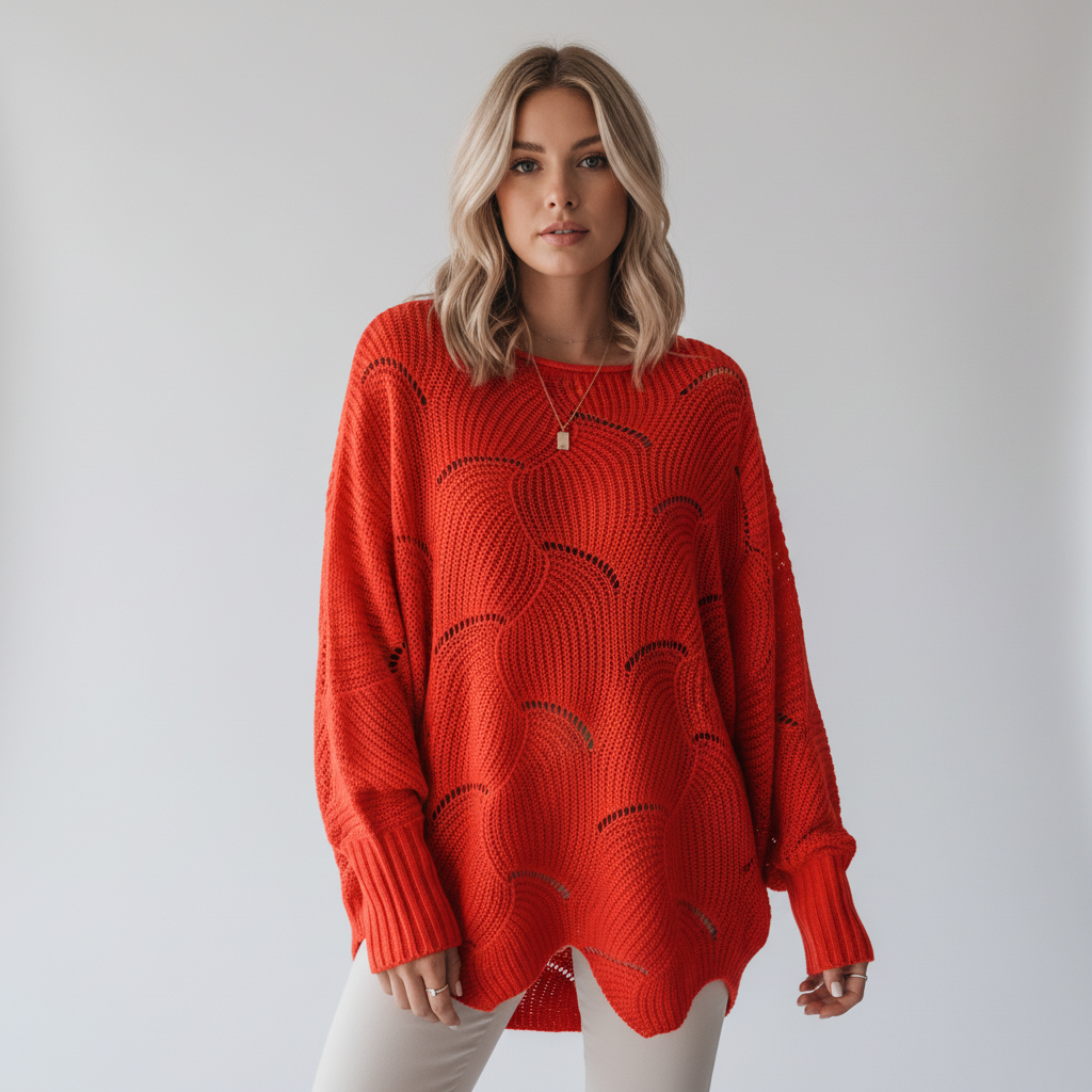 Alessandra | Maglione Donna Asimmetrico a Coste con Occhielli - Comfort Moderno