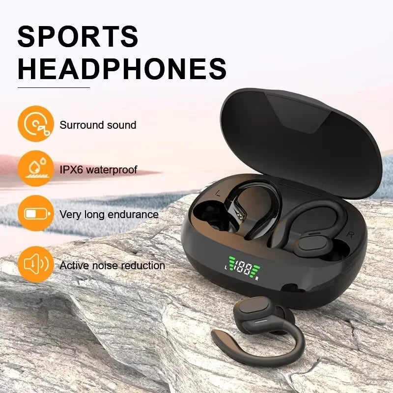 Auricolari Sportivi Wireless | HiFi Stereo con Design Impermeabile e Gancio per Orecchio | Perfetti per Allenamenti e Attività Outdoor