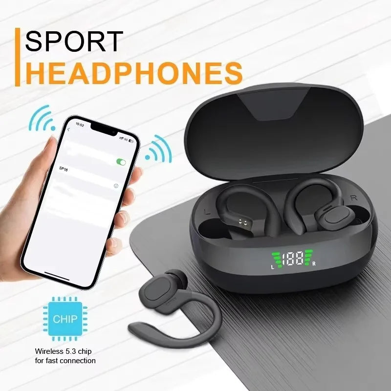 Auricolari Sportivi Wireless | HiFi Stereo con Design Impermeabile e Gancio per Orecchio | Perfetti per Allenamenti e Attività Outdoor
