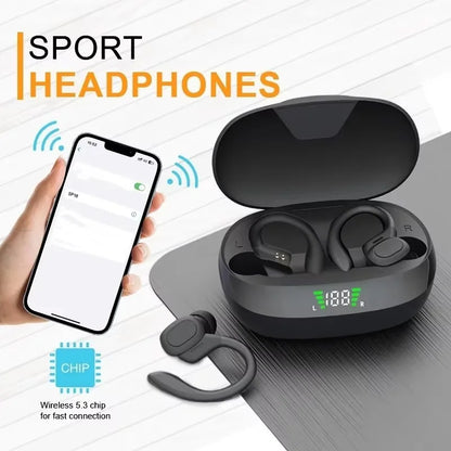 Auricolari Sportivi Wireless | HiFi Stereo con Design Impermeabile e Gancio per Orecchio | Perfetti per Allenamenti e Attività Outdoor