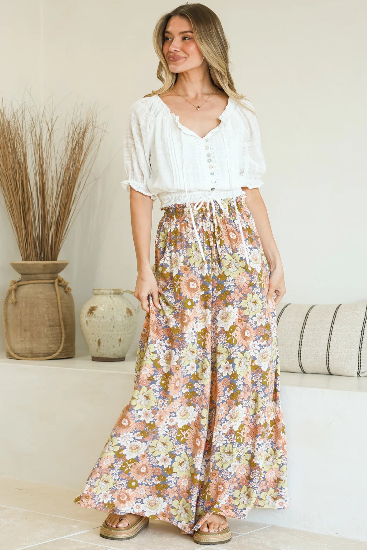 Ava | Eleganti Pantaloni a Gamba Larga con Stampa Floreale 5