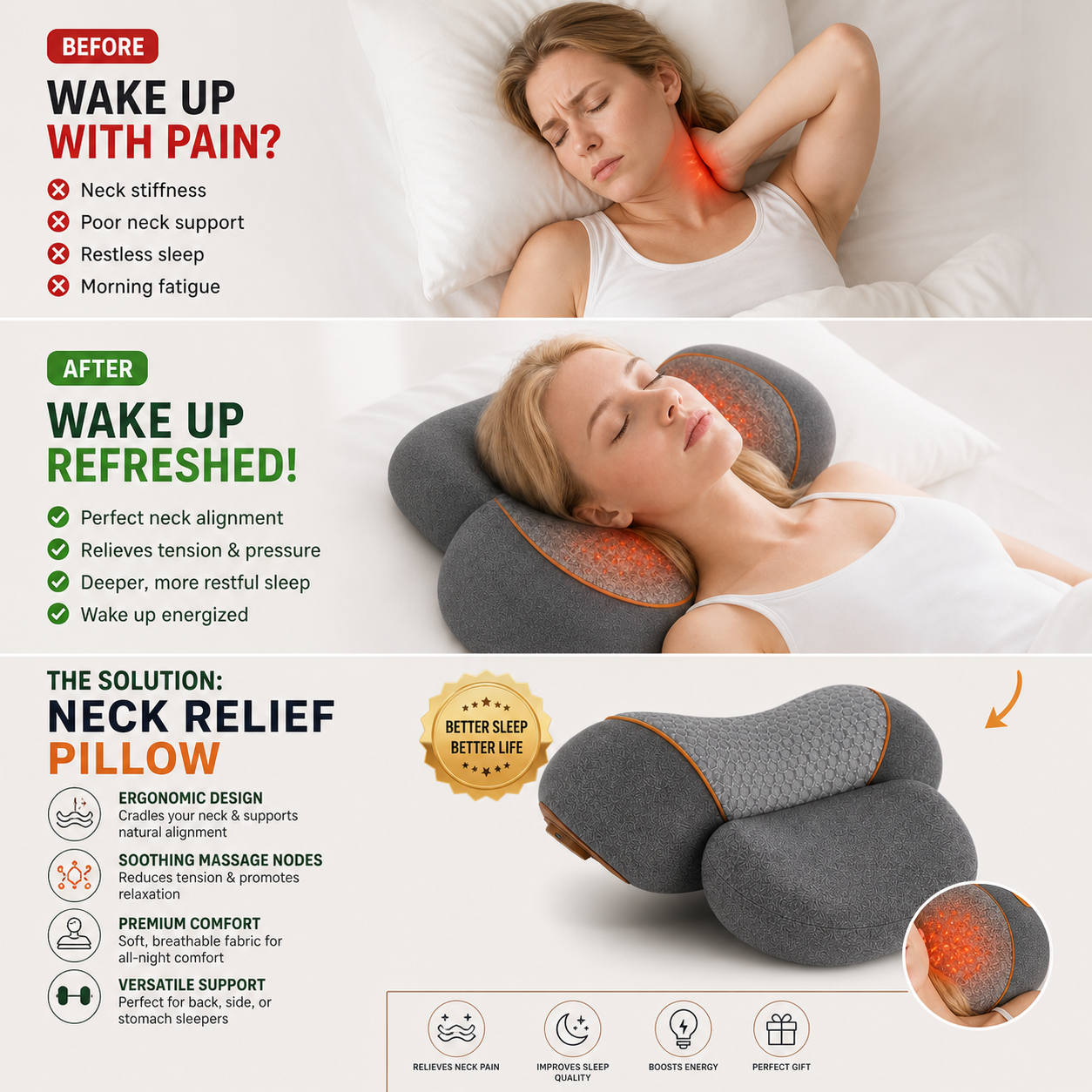 Cervical Massage Pillow | 3-in-1 with Heating and Traction | Comfort and Relaxation for Neck and Shoulders
