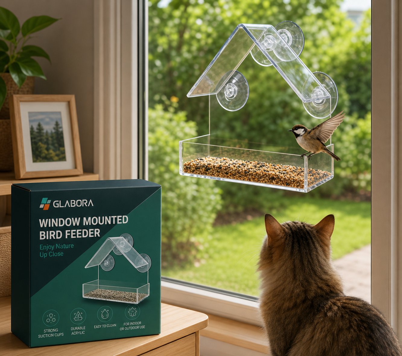 GLABORA KIT TERRITORIO VERTICALE E FINESTRA PER GATTI 4-IN-1 | MENSOLE DA PARETE, CORDA DA ARRAMPICATA, AMACA DA FINESTRA E MANGIATOIA PER UCCELLI