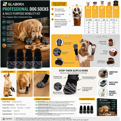 GLABORA SENIOR DOG MOBILITY KIT 4-IN-1 | LIFT HARNESS, FOLDABLE RAMP, ORTHOPEDIC BED, AND NON-SLIP SOCKS