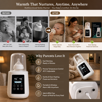 Multifunctionele Draagbare Flessenwarmer 6-in-1 met Nauwkeurige Temperatuurregeling voor Veilige Voeding