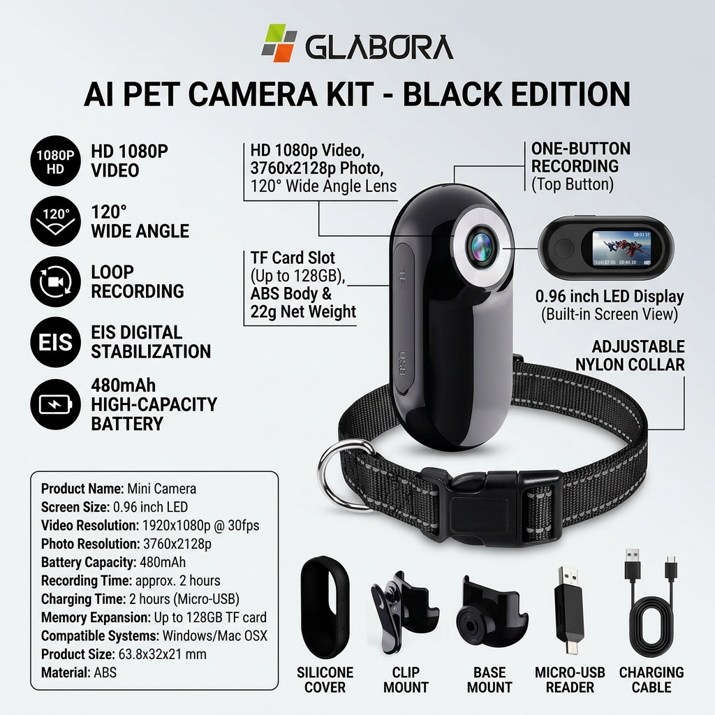 Glabora Smart Pet Care Kit 4-in-1 | AI CAMERA, INTERACTIVE LASER, GPS, AND AUTOMATIC FEEDER