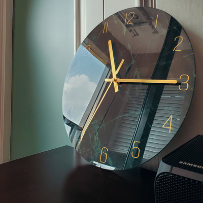 Orologio da Parete in Vetro con Lancette Dorate
