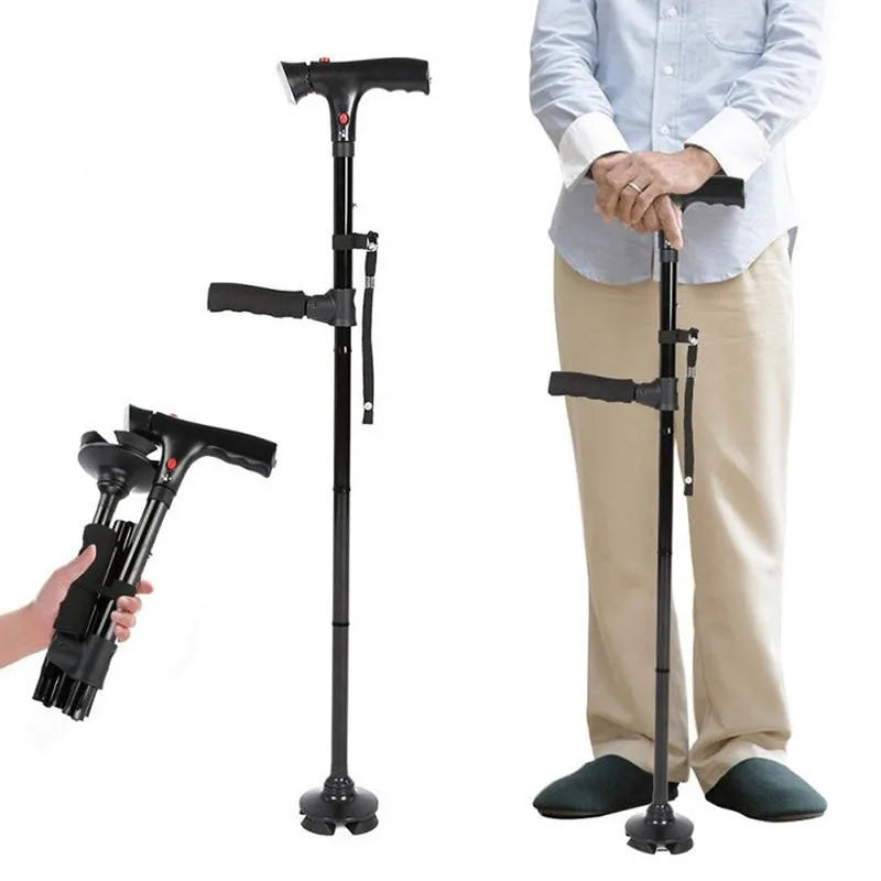 Bastone Anziani | Bastone Telescopico Pieghevole con LED e Allarme | Stabilità e Sicurezza per Passeggiate Sicure 0