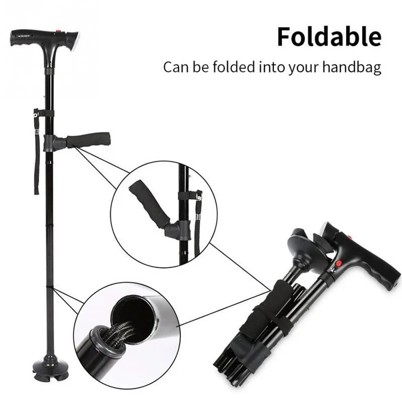 Bastone Anziani | Bastone Telescopico Pieghevole con LED e Allarme | Stabilità e Sicurezza per Passeggiate Sicure 1