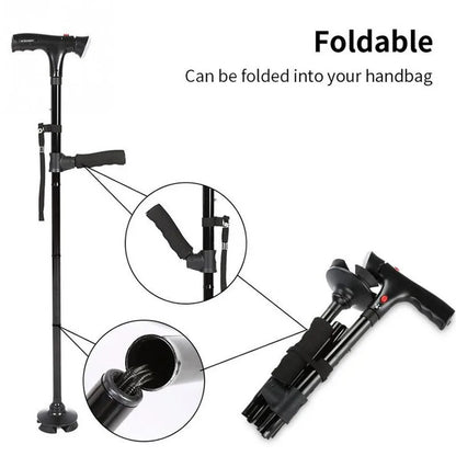 Bastone Anziani | Bastone Telescopico Pieghevole con LED e Allarme | Stabilità e Sicurezza per Passeggiate Sicure 1