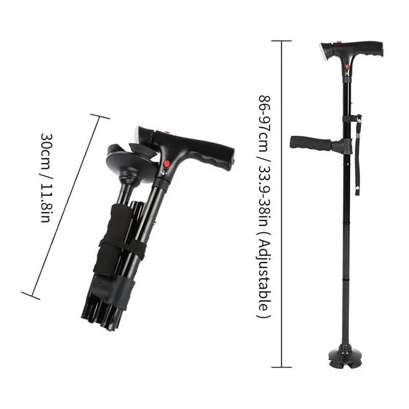 Bastone Anziani | Bastone Telescopico Pieghevole con LED e Allarme | Stabilità e Sicurezza per Passeggiate Sicure 2