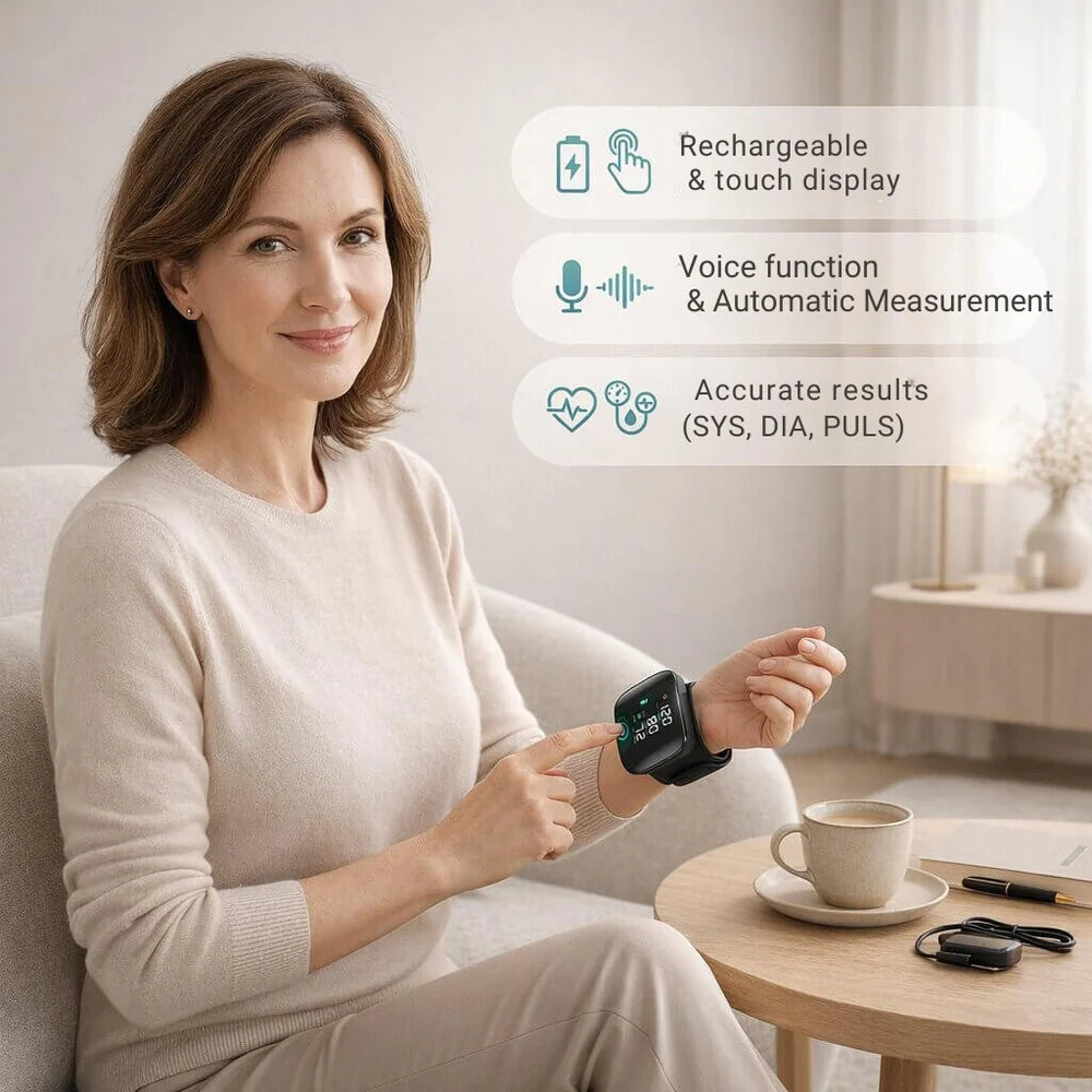 Wrist Blood Pressure Monitor | LED Touchscreen with Voice Report | Dual Memory for Easy Blood Pressure Tracking