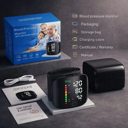 Wrist Blood Pressure Monitor | LED Touchscreen with Voice Report | Dual Memory for Easy Blood Pressure Tracking