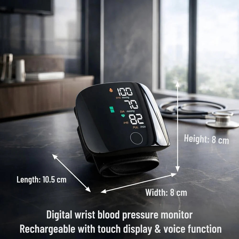 Wrist Blood Pressure Monitor | LED Touchscreen with Voice Report | Dual Memory for Easy Blood Pressure Tracking
