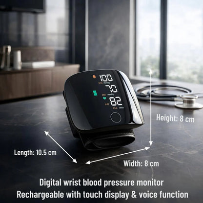 Wrist Blood Pressure Monitor | LED Touchscreen with Voice Report | Dual Memory for Easy Blood Pressure Tracking