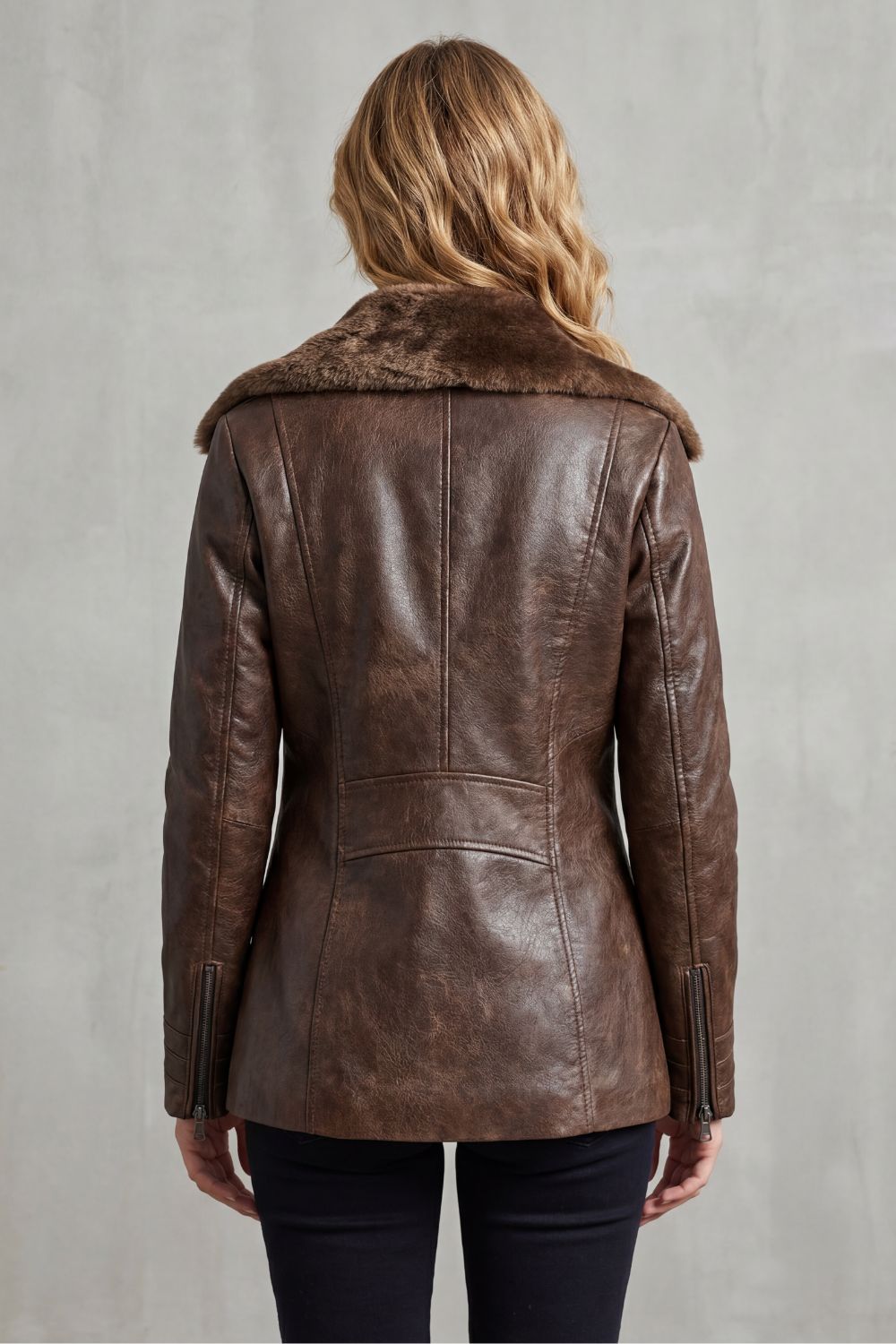 Penelope | Giacca Donna in Ecopelle con Collo in Shearling e Interno Caldo - Stile Invernale Deciso
