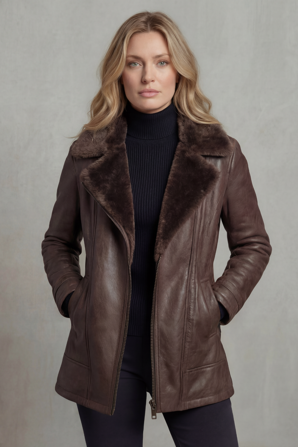 Penelope | Giacca Donna in Ecopelle con Collo in Shearling e Interno Caldo - Stile Invernale Deciso