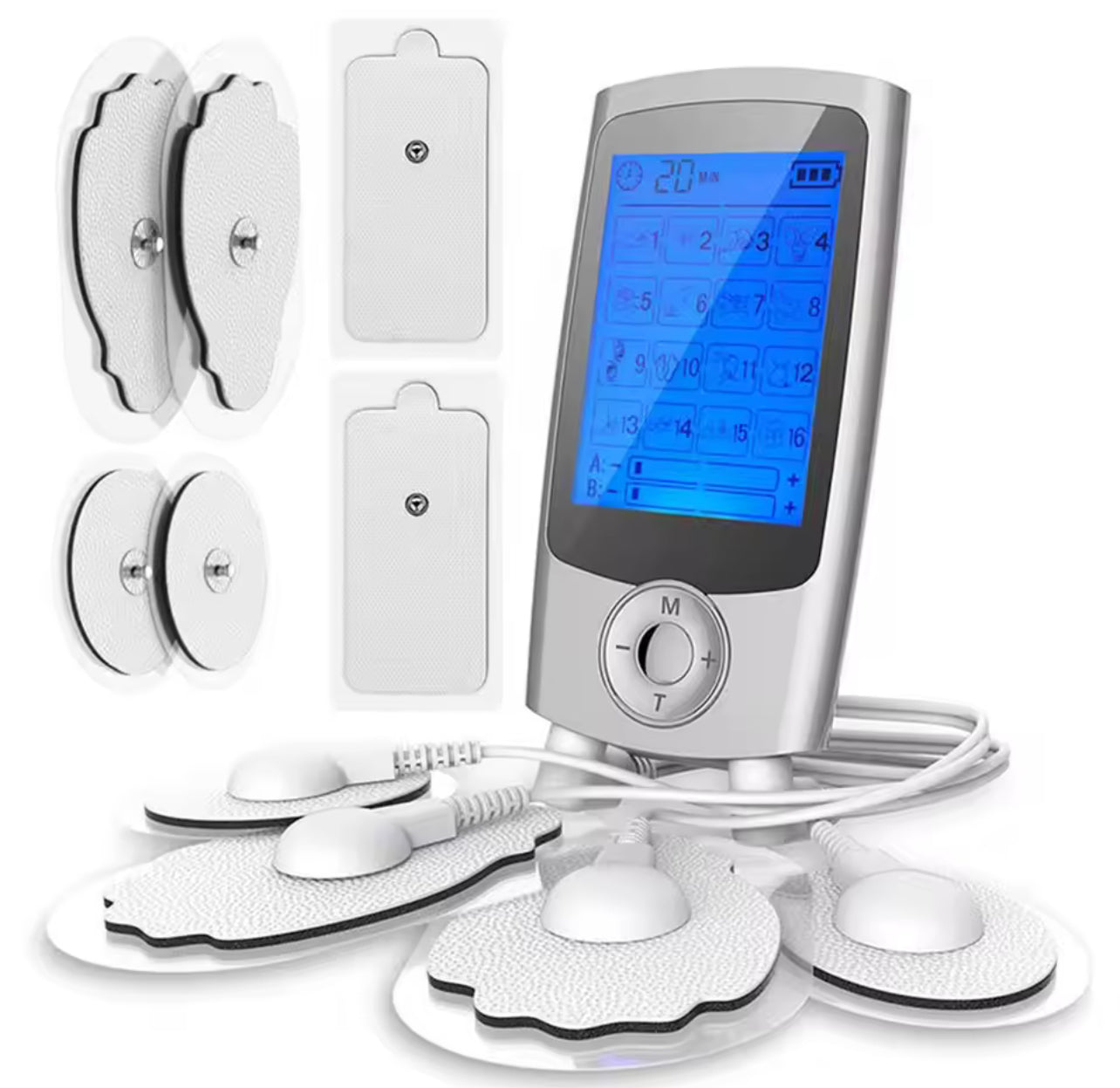 Stimolatore Elettrico | Massaggiatore Elettrico Portatile con 16 Modalità e Display LCD | Sollievo Efficace dal Dolore Muscolare