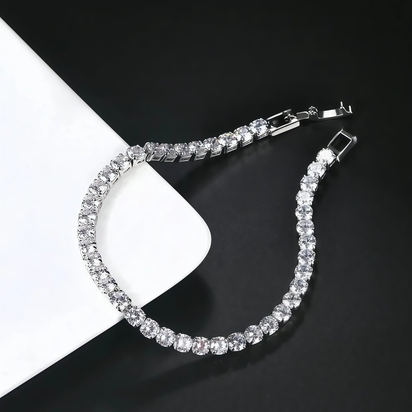 Unisex Tennis Bracelet Silver Elegant Style