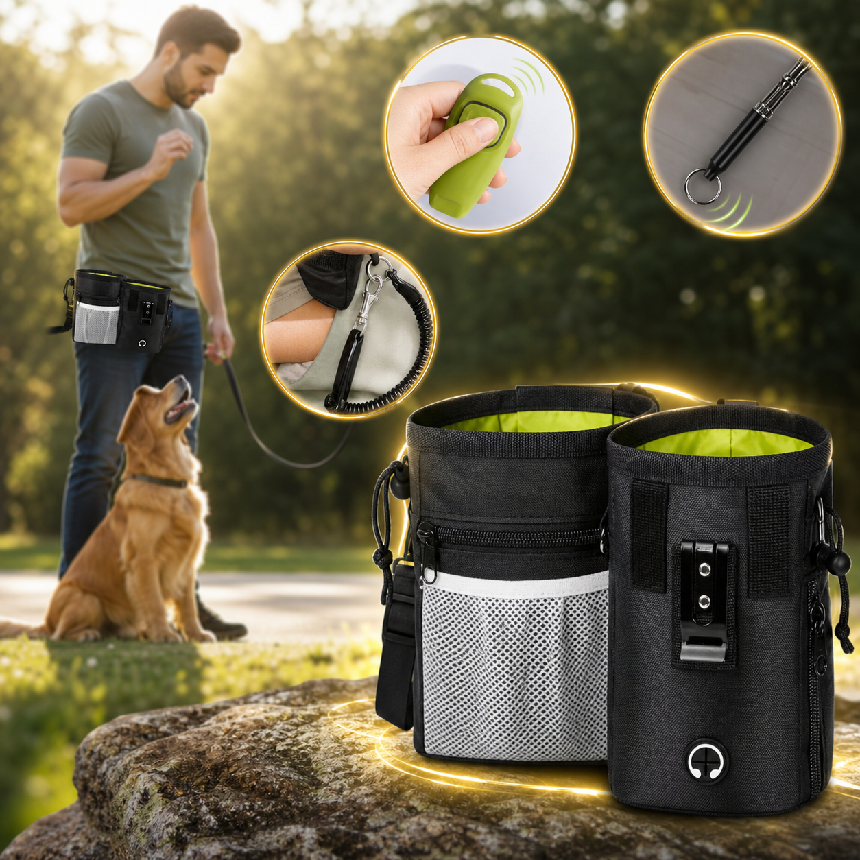 GLABORA KIT ADDESTRAMENTO CANI PROFESSIONALE 4-IN-1 | COLLARE ALPHA, REPELLENTE ULTRASUONI, PETTORINA TATTICA E MARSUPIO SNACK