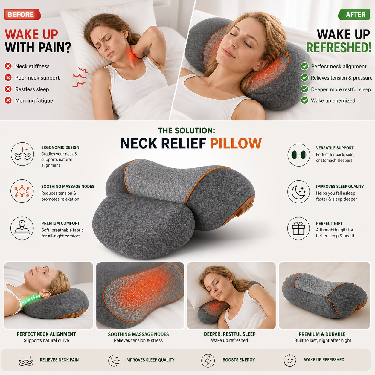 Cervical Massage Pillow | 3-in-1 with Heating and Traction | Comfort and Relaxation for Neck and Shoulders