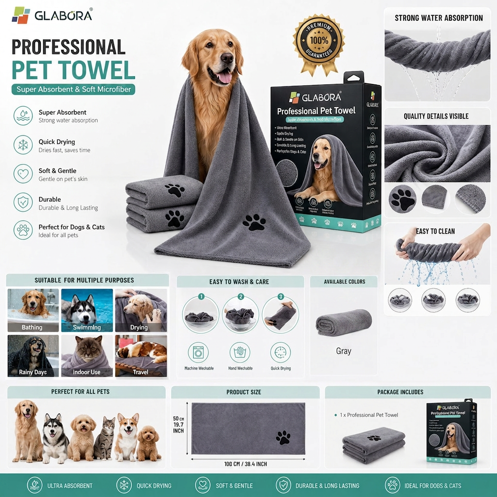 Glabora Kit Toelettatura Cani Professionale 4-in-1 | Tagliaunghie Elettrico, Spazzola Slanatore, Spazzola Bagno in Silicone e Asciugamano Microfibra