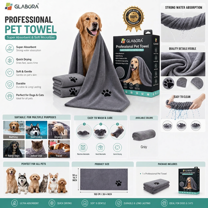 Glabora Kit Toelettatura Cani Professionale 4-in-1 | Tagliaunghie Elettrico, Spazzola Slanatore, Spazzola Bagno in Silicone e Asciugamano Microfibra
