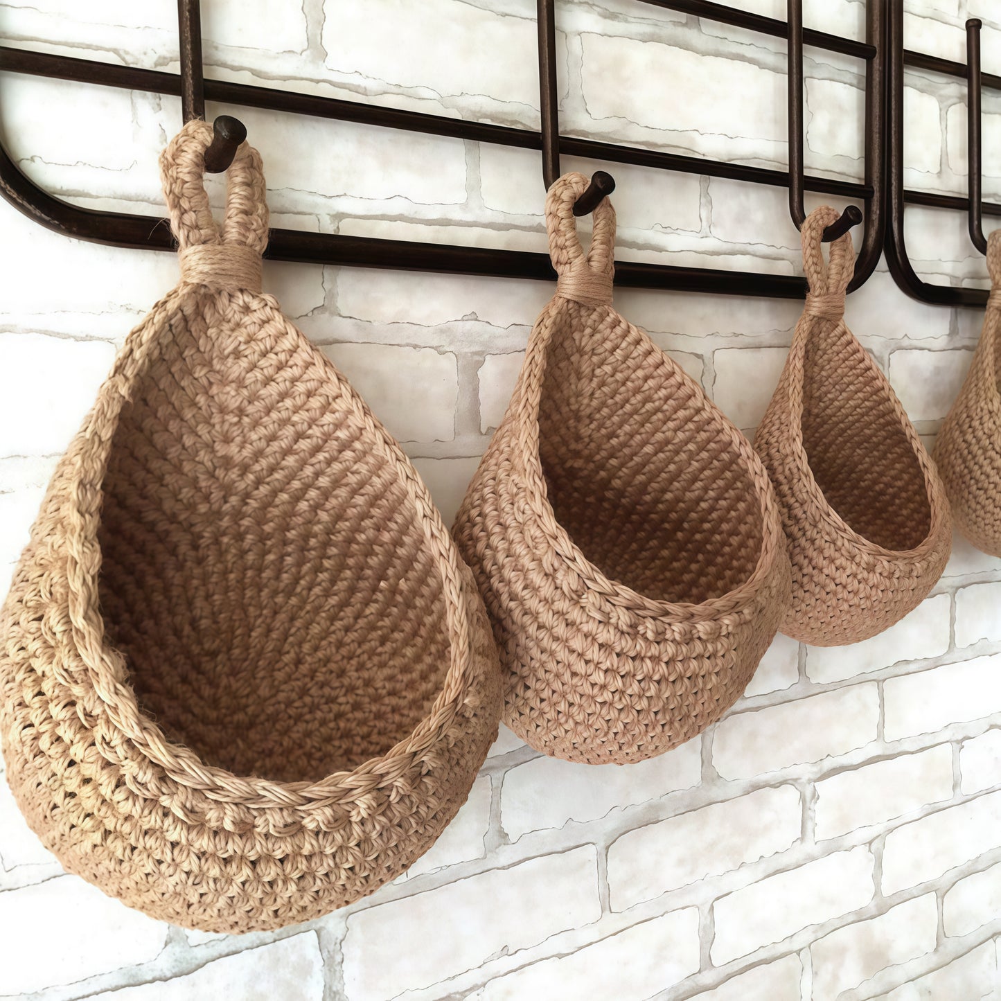 Hanging Storage Baskets in Hemp Rope