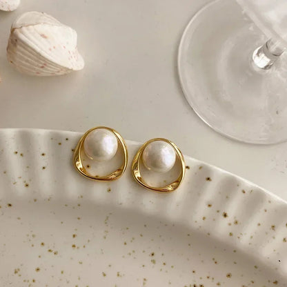 Women's Gold Earrings with Imitation Pearls