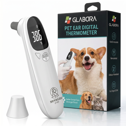 Glabora Kit Pronto Soccorso Animali 4-in-1 | Termometro Auricolare, Kit Zecche, Benda Coesiva e Ginocchiera Ortopedica per Cani e Gatti