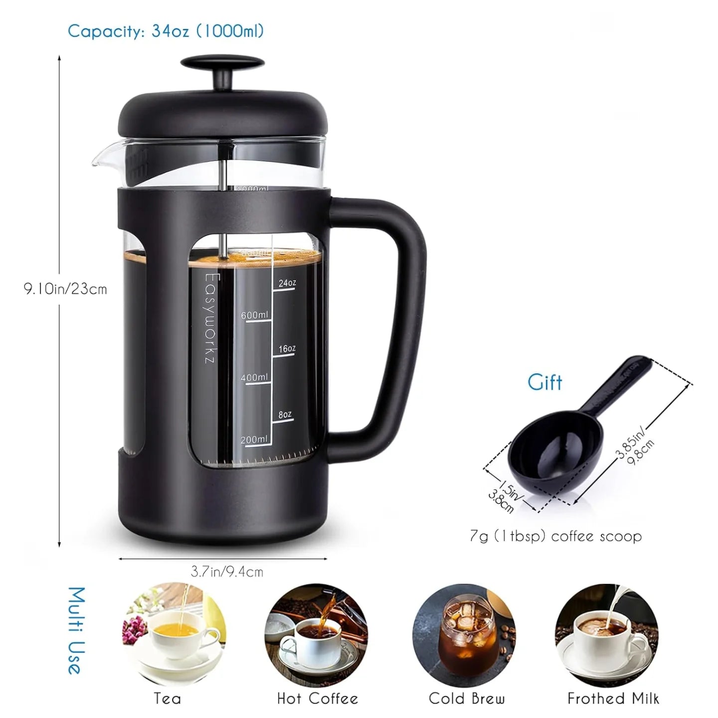 Caffettiera Francese in Vetro Borosilicato con Filtraggio a 4 Livelli | Design Ergonomico per Infusi Perfetti 6