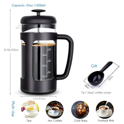 Caffettiera Francese in Vetro Borosilicato con Filtraggio a 4 Livelli | Design Ergonomico per Infusi Perfetti 6