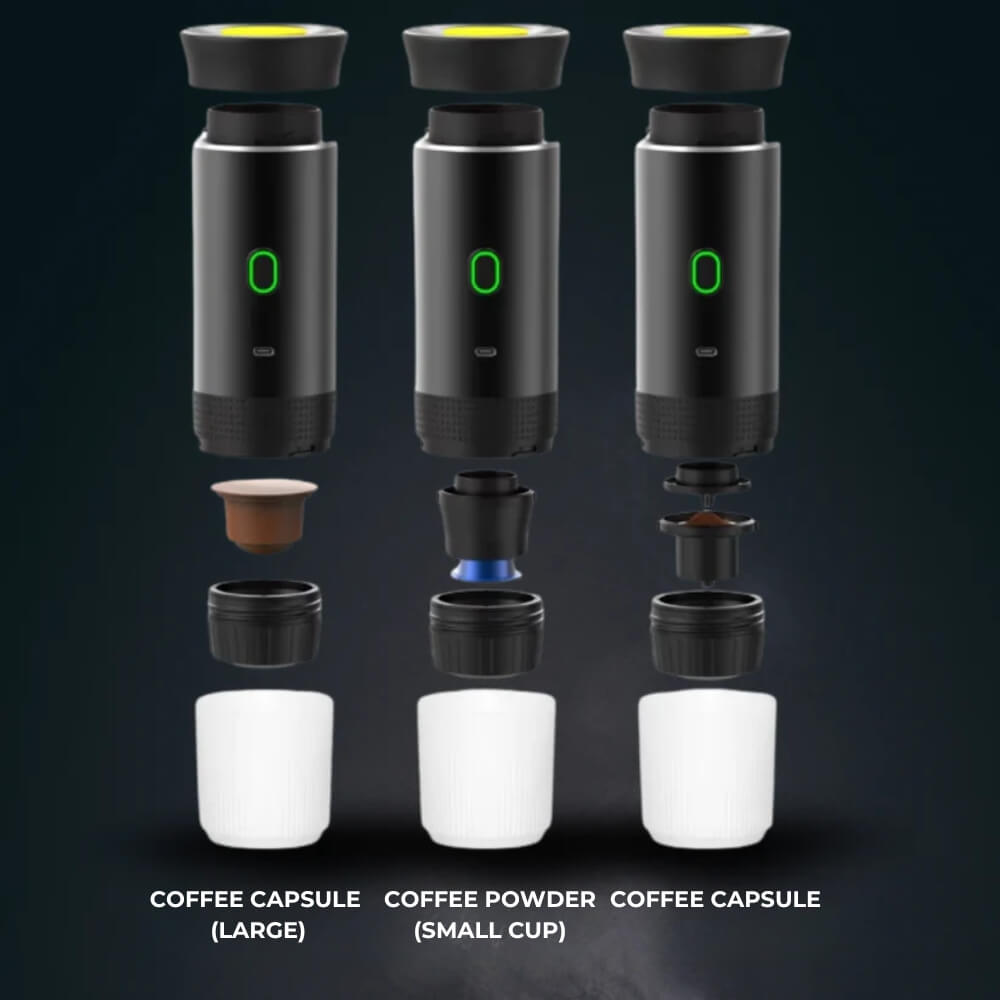 Caffettiera Portatile 3 in 1 con Design Compatto | Preparazione Veloce di Espresso, Cappuccino e Caffè Americano 1
