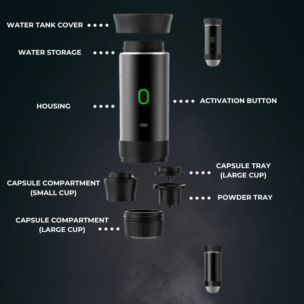 Caffettiera Portatile 3 in 1 con Design Compatto | Preparazione Veloce di Espresso, Cappuccino e Caffè Americano 2
