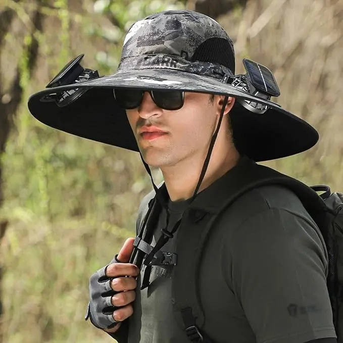 Sun Hat with Solar Fans and UPF 50+ UV Protection for Outdoor Comfort