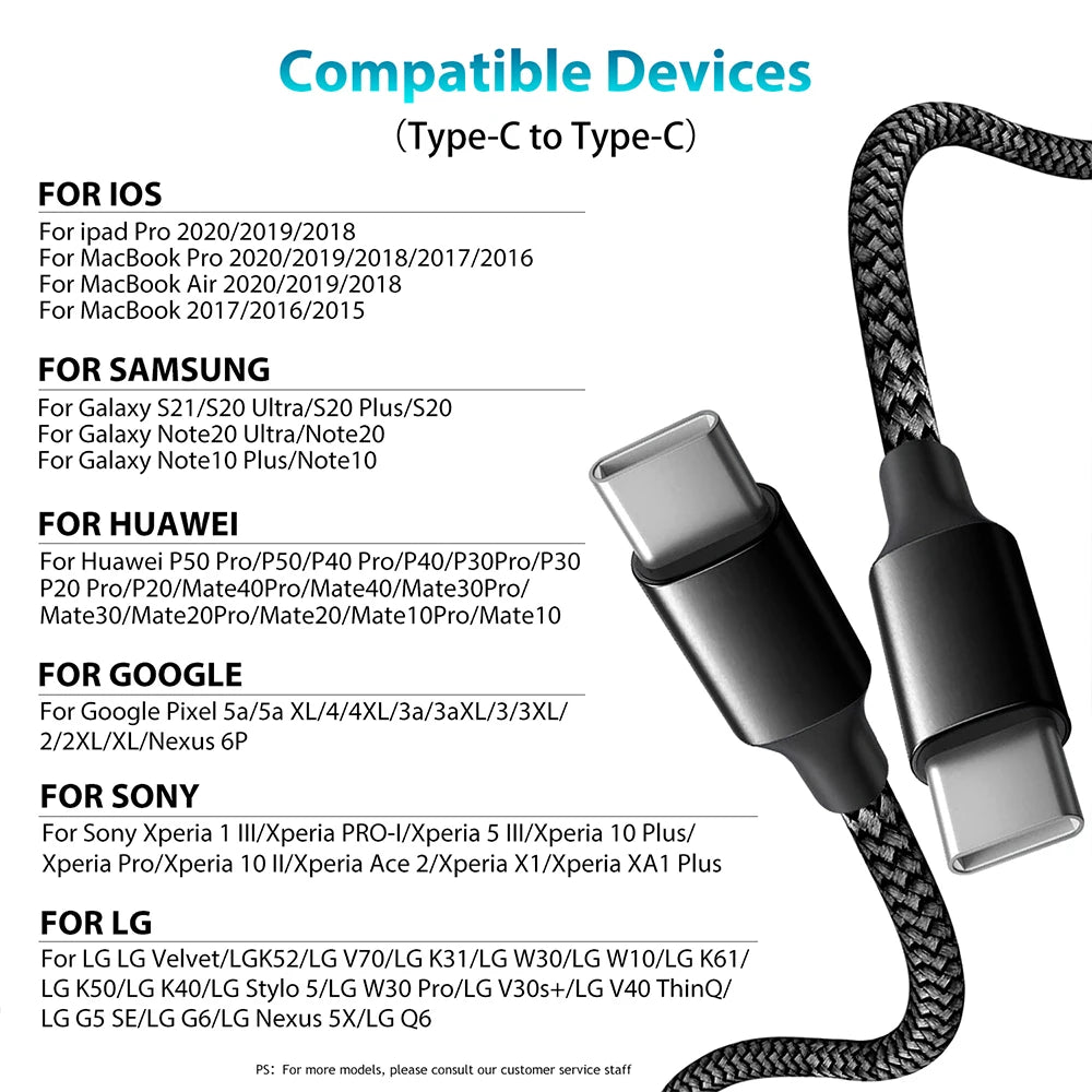 Cavo Tipo C | Cavo di Ricarica Rapida 60W per Smartphone e Tablet | Flessibile da 3m a 10m per Versatilità e Comfort 5