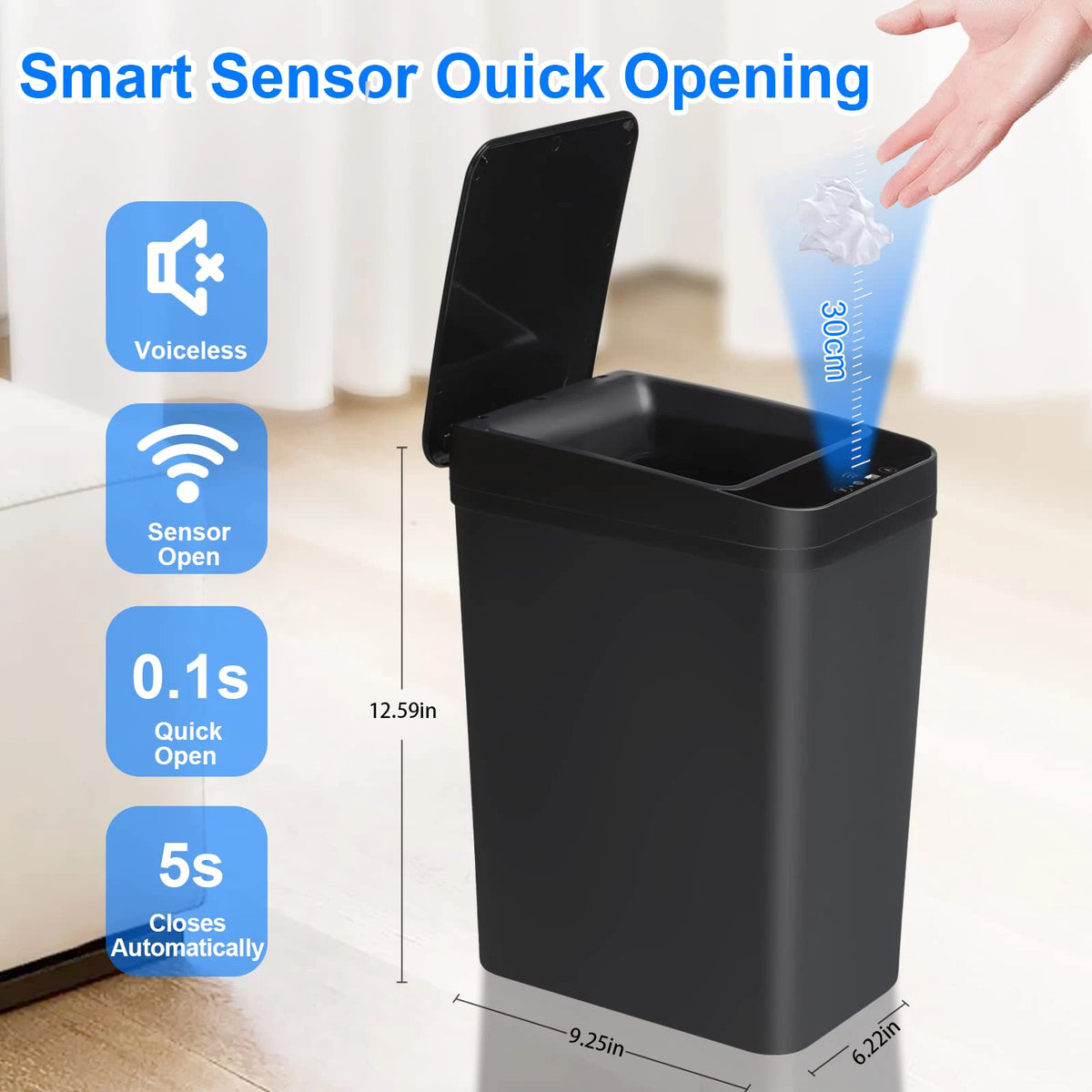 Cestino Automatico | 12 Litri con Sensore di Movimento e Design Compatto | Ideale per Spazi Ristretti 1