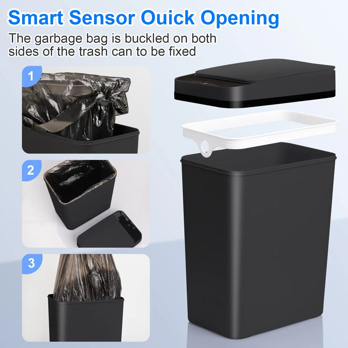 Cestino Automatico | 12 Litri con Sensore di Movimento e Design Compatto | Ideale per Spazi Ristretti 3