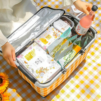Insulated Checkered Picnic Basket with Durable Handles | Perfect for Outdoor Lunches and Ideal Storage