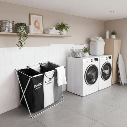3-Compartment Foldable Laundry Basket | Efficient Organization for Laundry