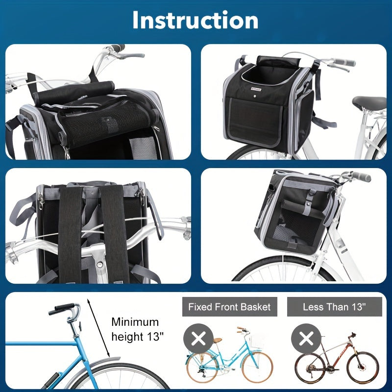 Pet Bicycle Basket | Expandable Design with Net for Maximum Comfort and Safety