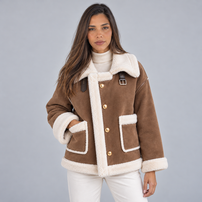 Greta | Giubbotto aviator donna effetto camoscio con colletto in montone sintetico, immagine 1
