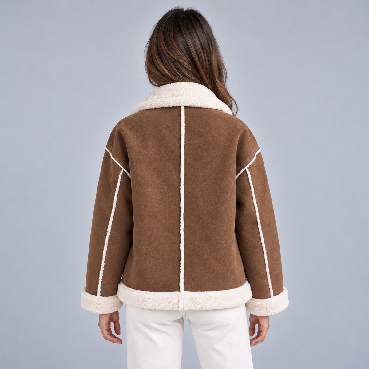 Greta | Giubbotto aviator donna effetto camoscio con colletto in montone sintetico, immagine 2
