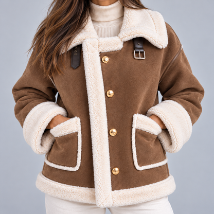 Greta | Giubbotto aviator donna effetto camoscio con colletto in montone sintetico, immagine 4