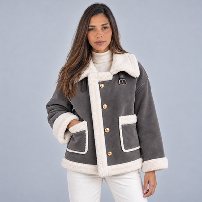 Greta | Giubbotto aviator donna effetto camoscio con colletto in montone sintetico, immagine 6
