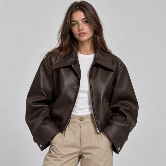 Cinzia | Giacca Biker Donna in Ecopelle con Revers e Fodera Completa - Grinta Quotidiana
