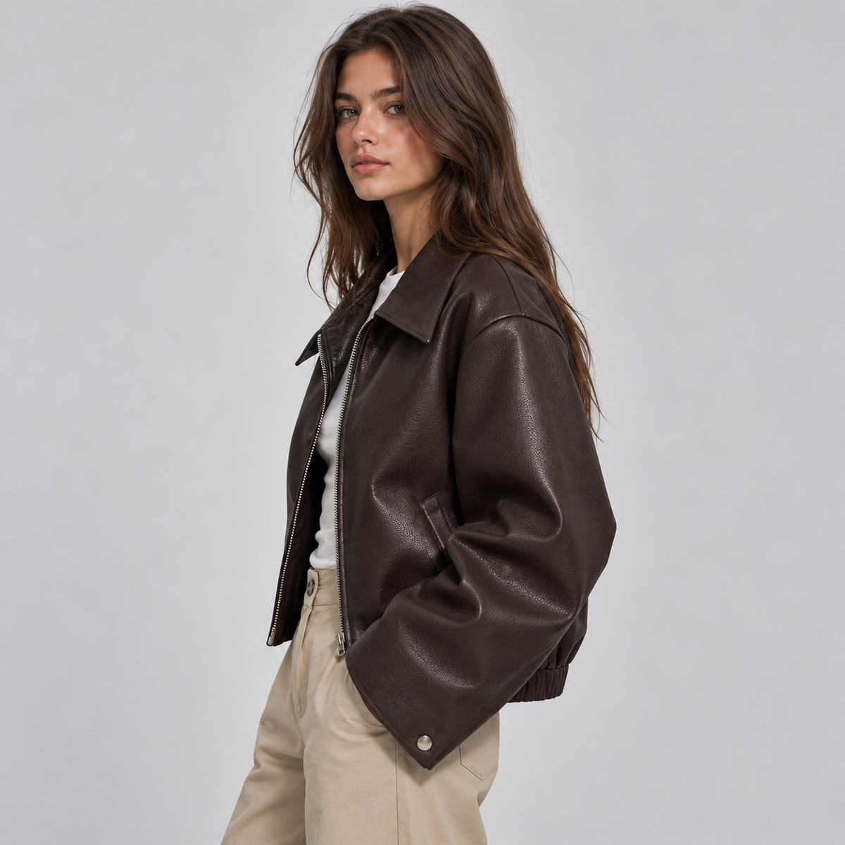 Cinzia | Women's Faux Leather Biker Jacket with Lapels and Full Lining - Everyday Edge